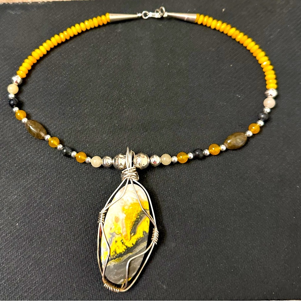 Hand Crafted “One of a Kind” Bumble Jasper & Sterling Silver Pendant Necklace.